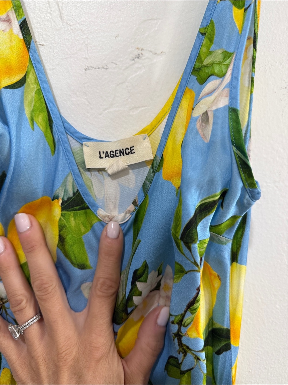L'AGENCE Blue Lemon-Print Maxi Dress